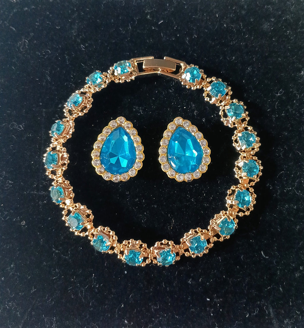 Set Bracciale e Orecchini Goccia Azzurro Turchese in Oro