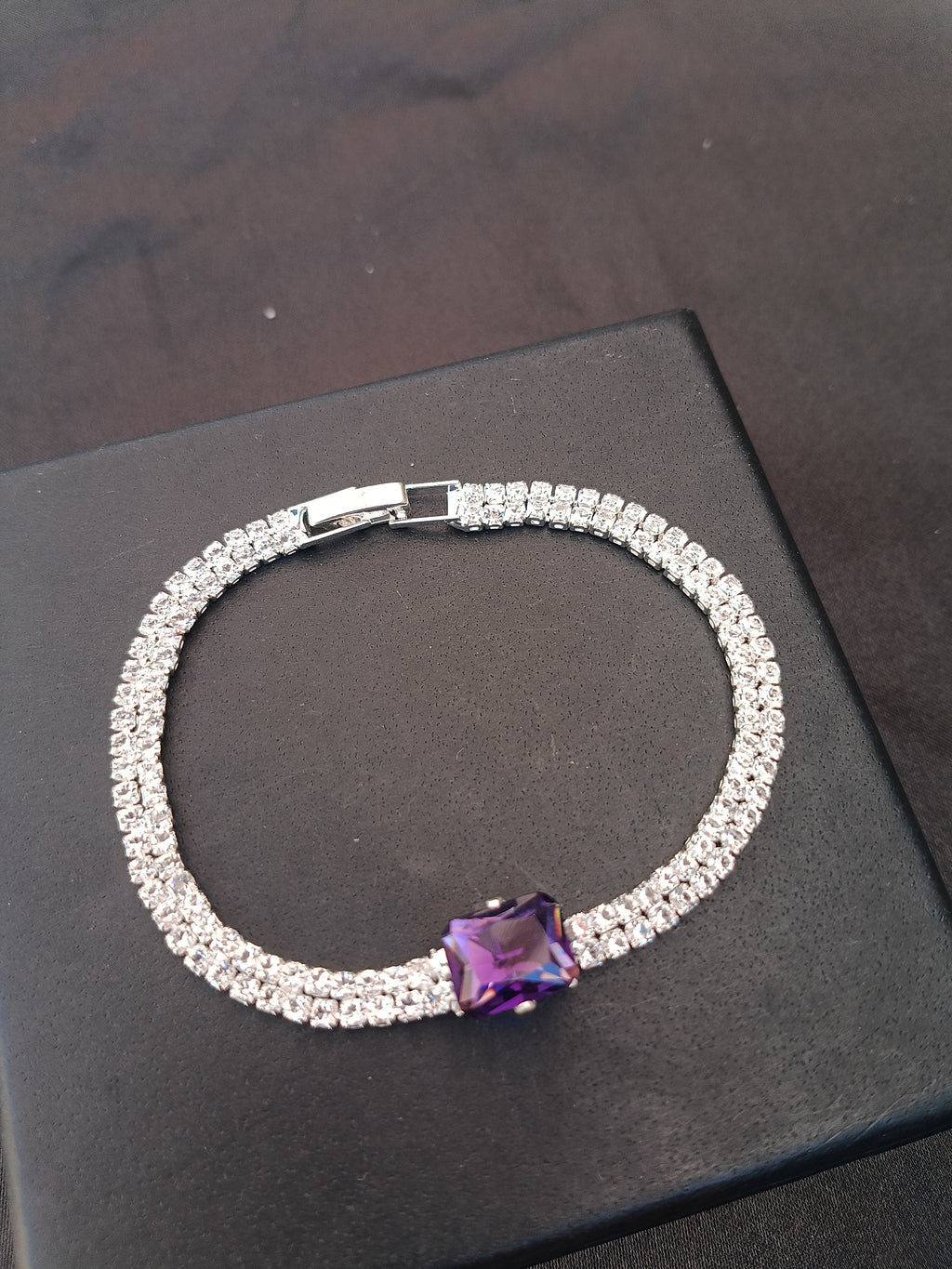 Bracciale Tennis Doppia Fila Argento con Pietra Ametista Viola