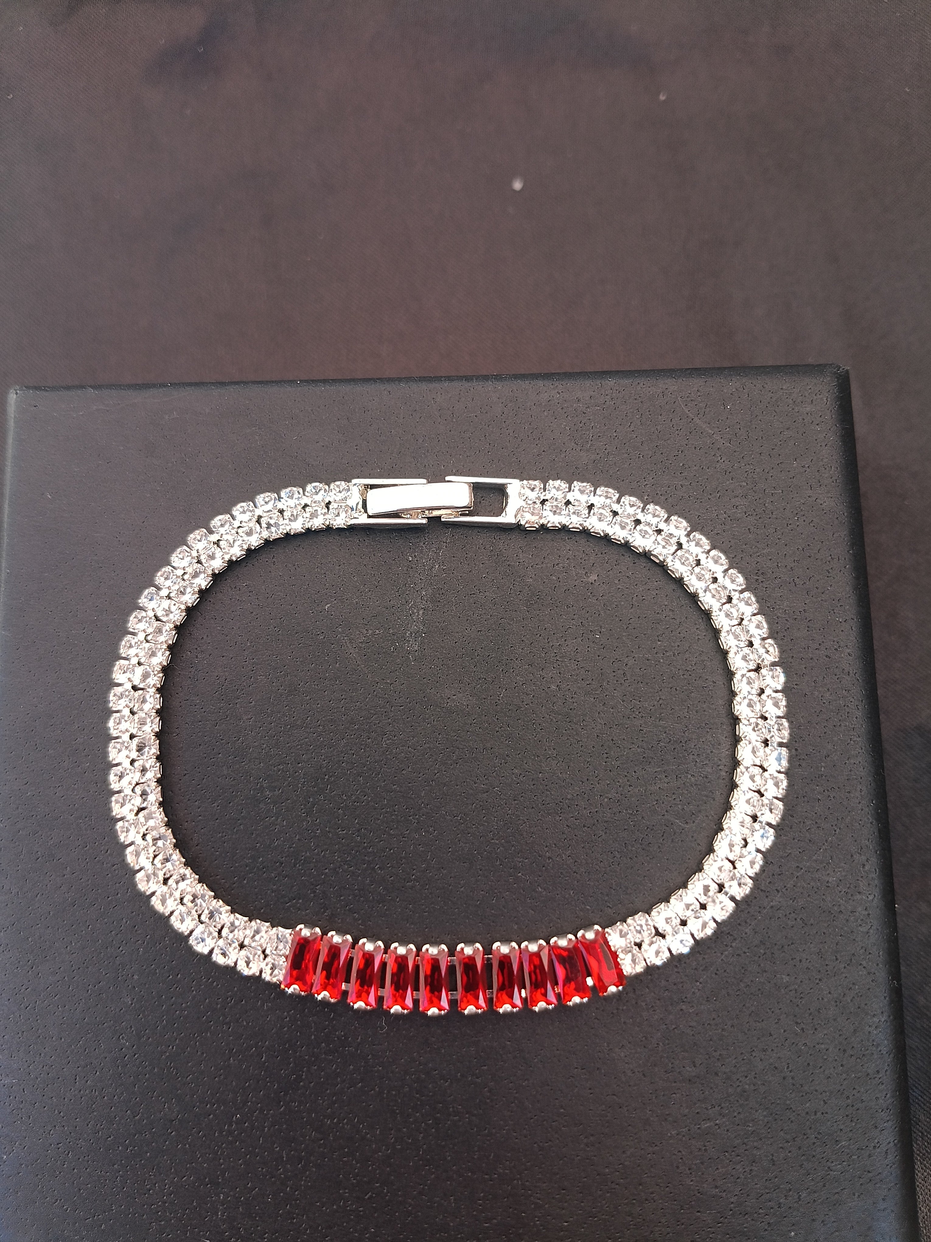 Bracciale Tennis Doppia Fila con Zirconi Rosso Rubino