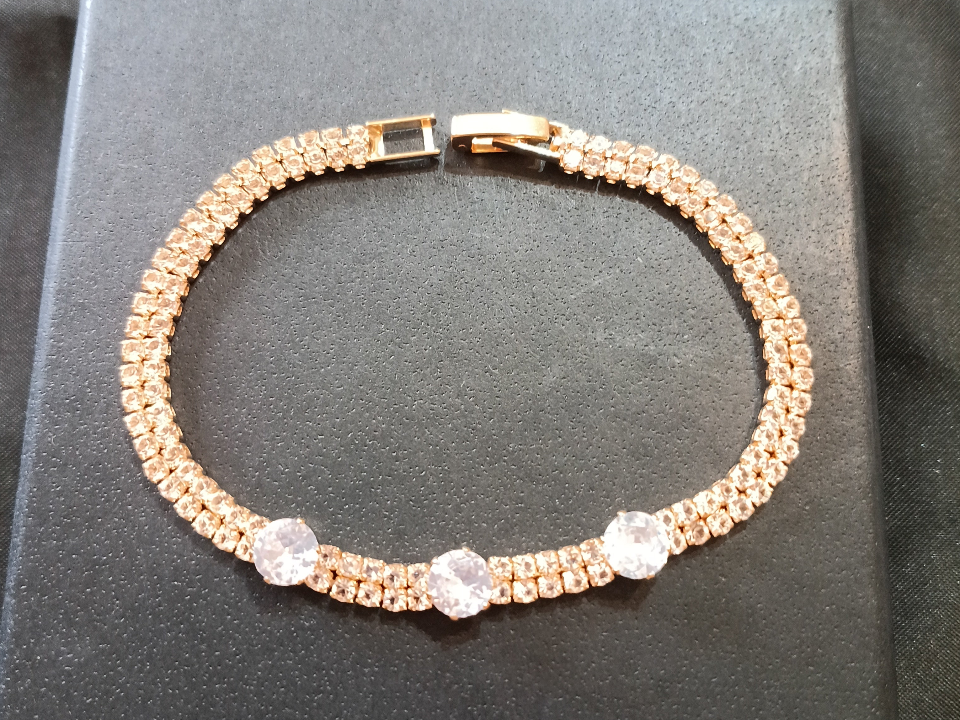 Bracciale Tennis Doppia Fila - 3 Zirconi Bianchi Oro
