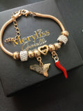 Bracciale Charm Sicilia — Cuore, Cornetto e Mappa | Acciaio Inossidabile