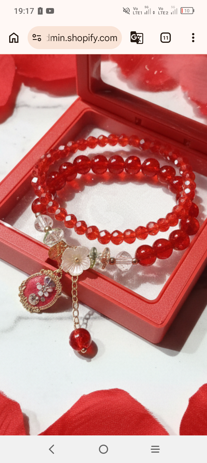 Bracciale Doppio Cristalli Rossi con Charm Medaglione — Acciaio Inossidabile