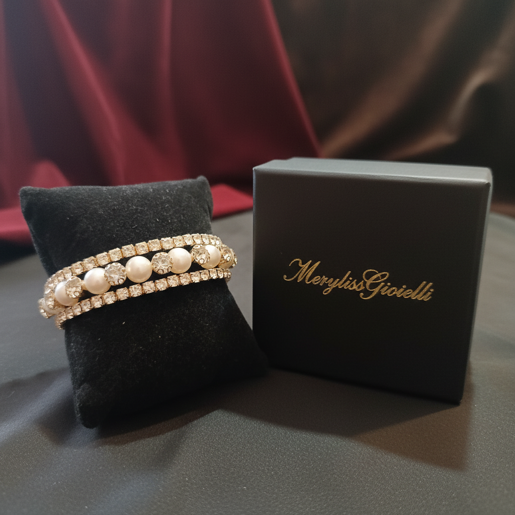 Bracciale Tennis Tre Giri Perle e Zirconi - Oro