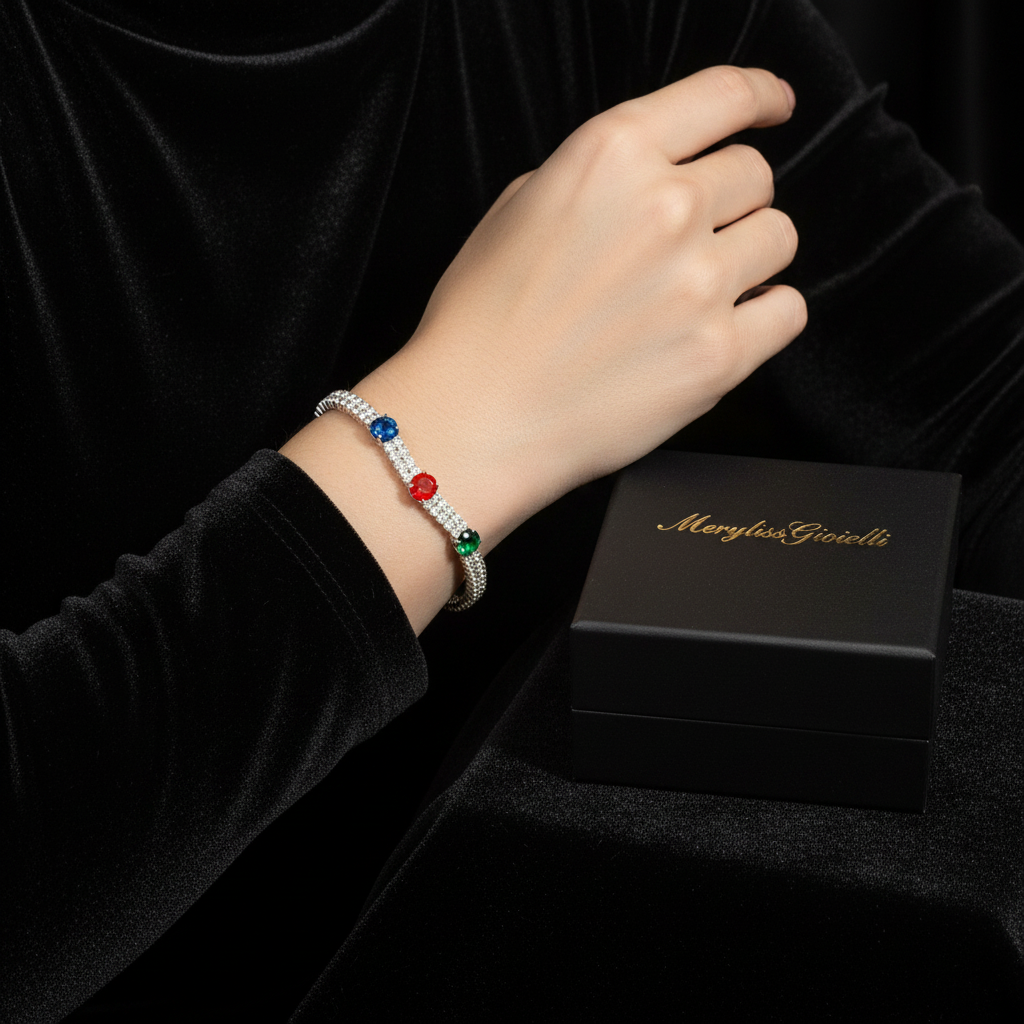 Bracciale Tennis Zirconi Multicolore Argento indossato - MerylissGioielli