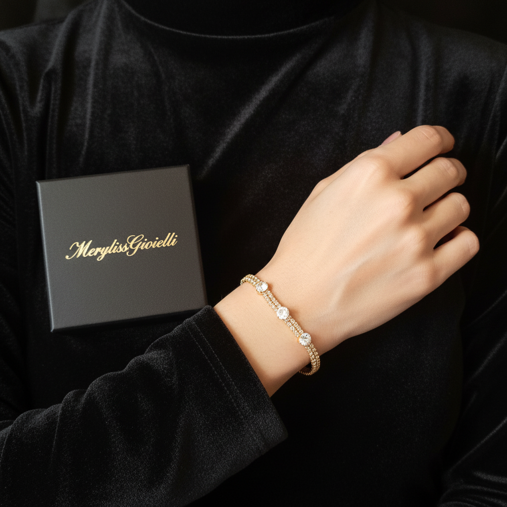 Bracciale Tennis Zirconi Bianchi Oro indossato - MerylissGioielli