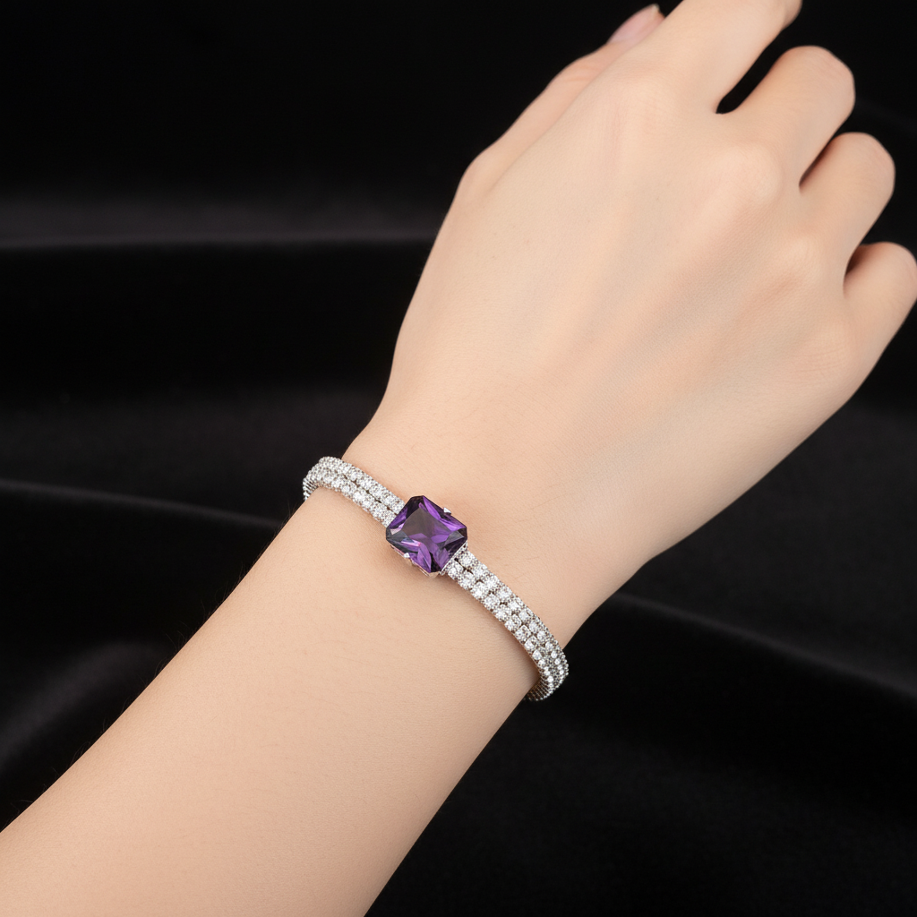 Bracciale tennis ametista viola al polso