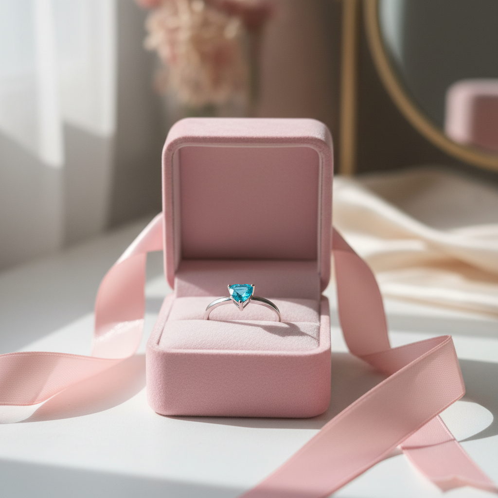 Anello Solitario Cuore Turchese nella scatolina regalo