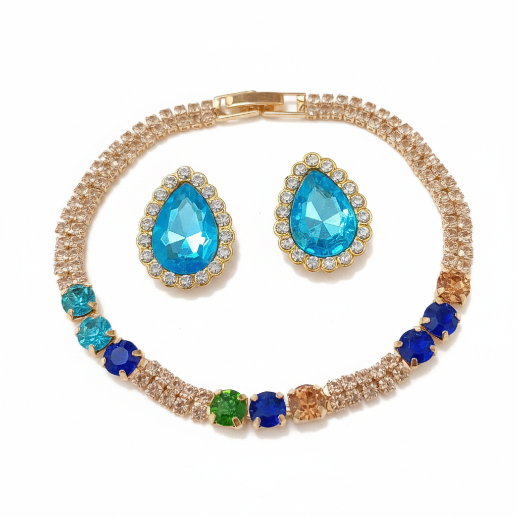 Bracciale Tennis Oro Multicolor con Orecchini Turchesi