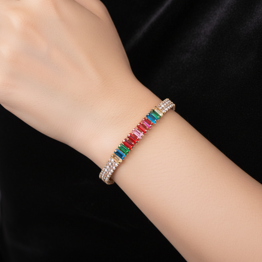 Bracciale tennis oro multicolor al polso