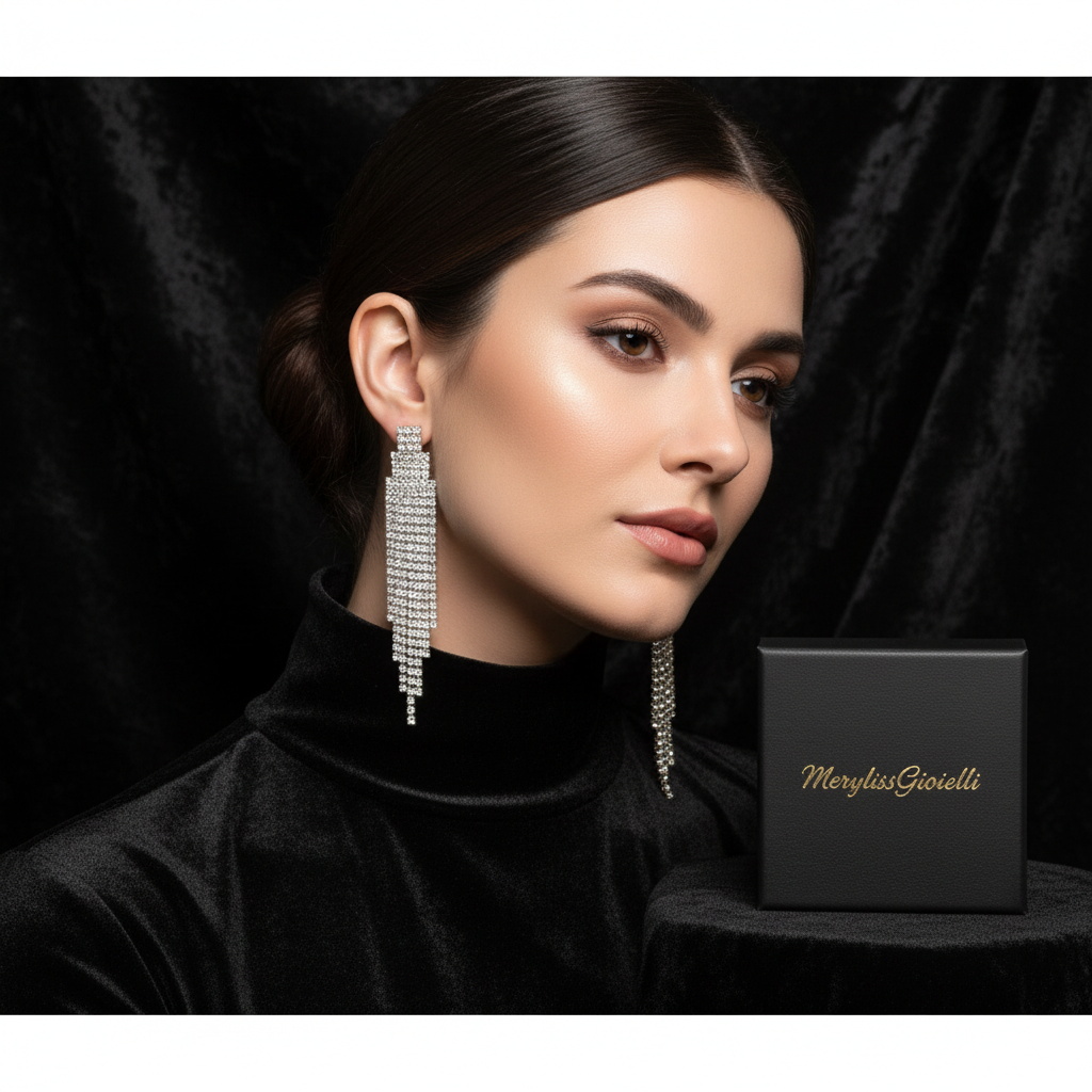 Orecchini Cascata Zirconi Argento indossati - MerylissGioielli