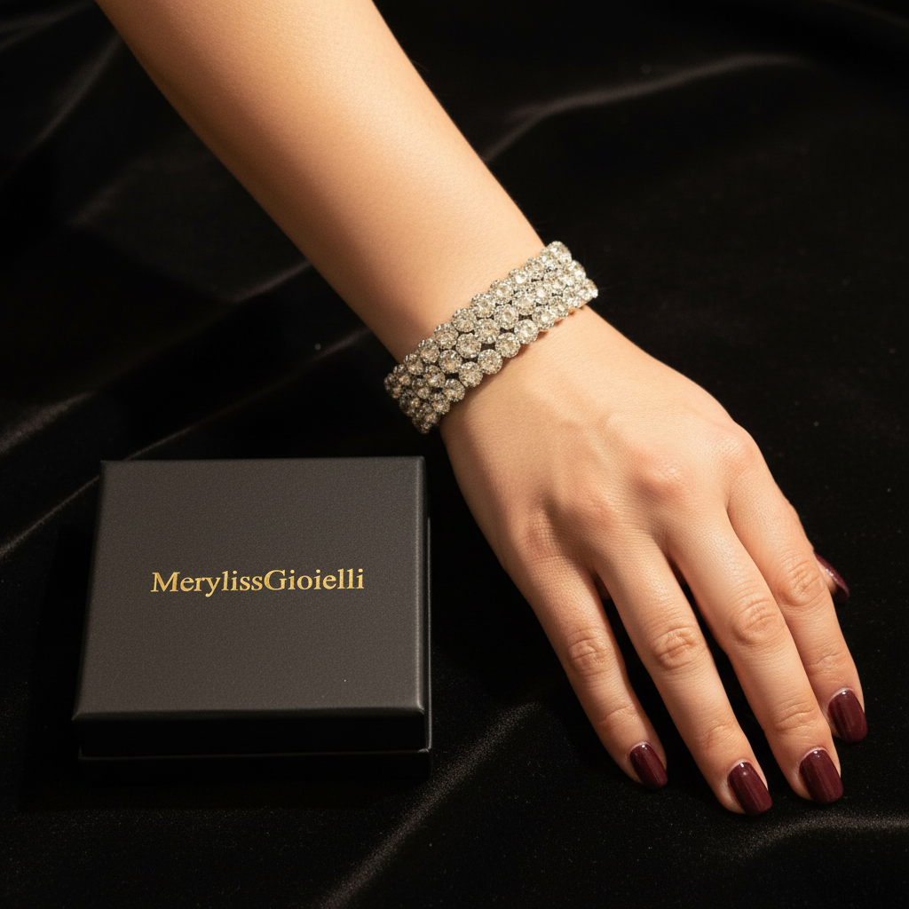 Bracciale Tennis Tre Giri Zirconi indossato con scatolina MerylissGioielli