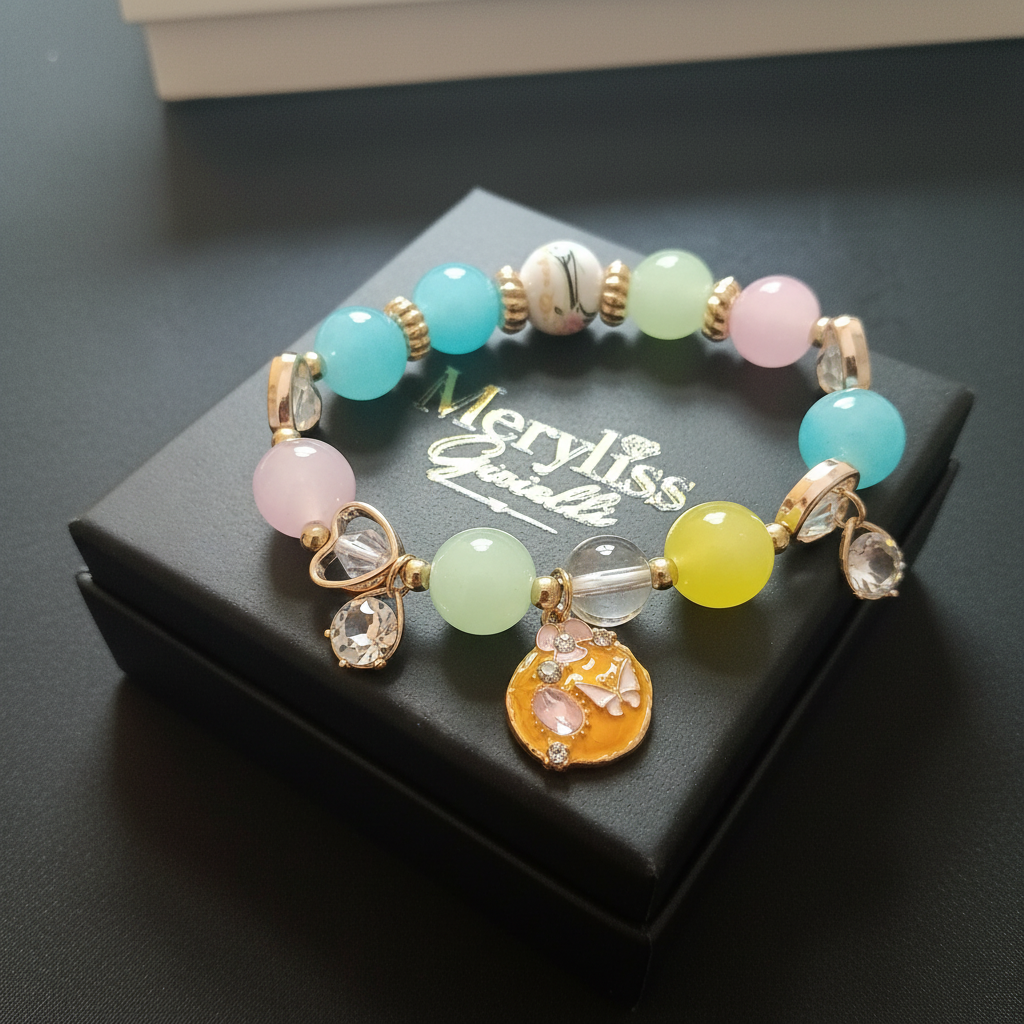 Bracciale Charm Farfalla Multicolor Pastello sulla scatolina Meryliss Gioielli