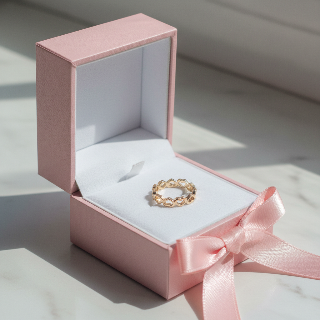 Anello Eternity Cuori Dorato nella scatolina regalo