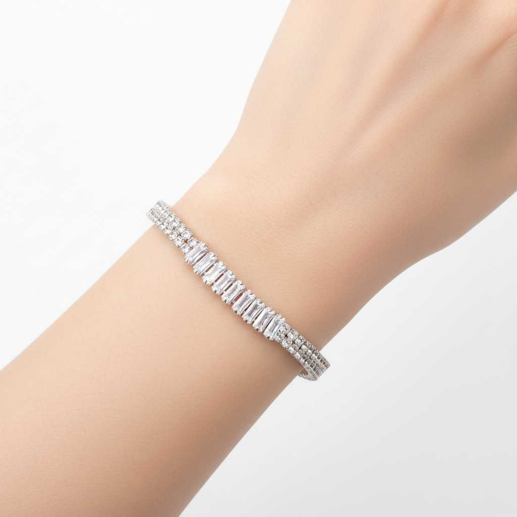Bracciale Tennis Doppia Fila Baguette indossato