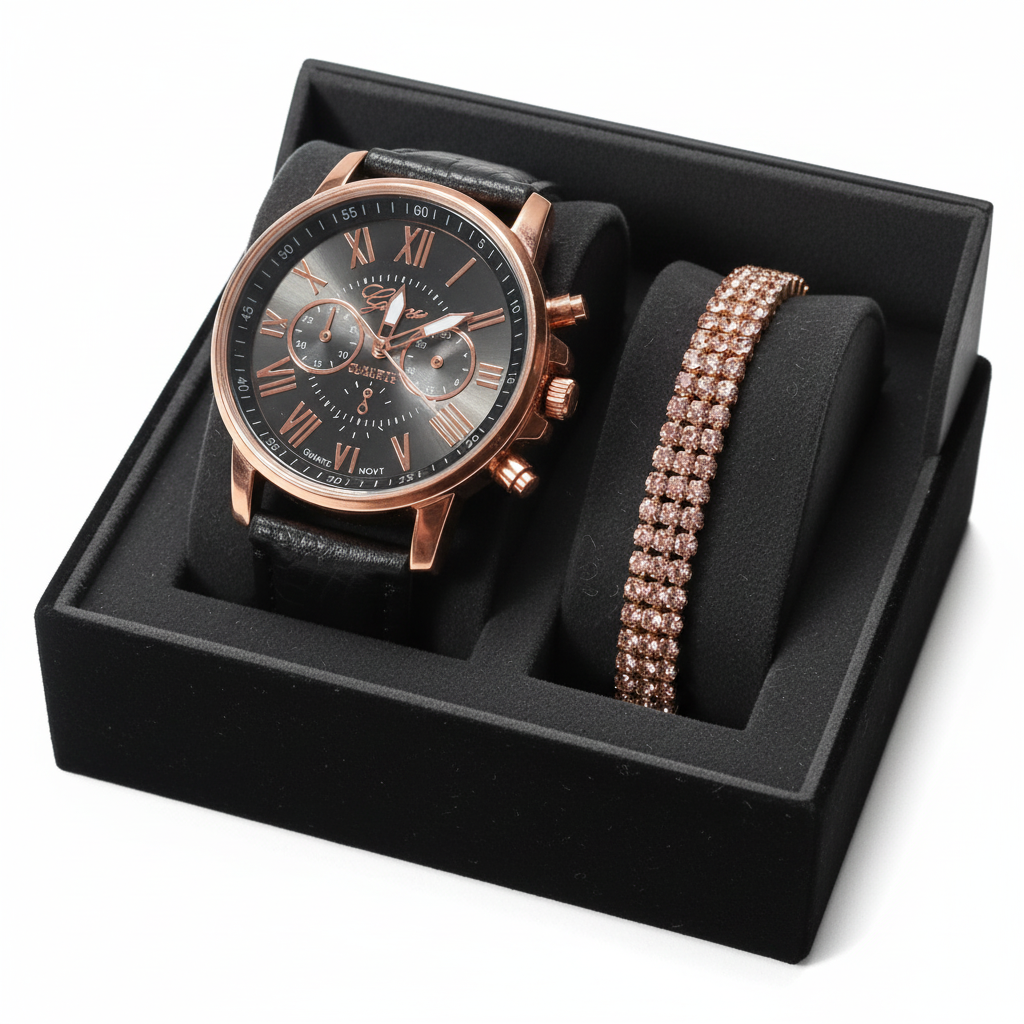 Set Orologio e Bracciale Tennis Oro Rosa in scatola