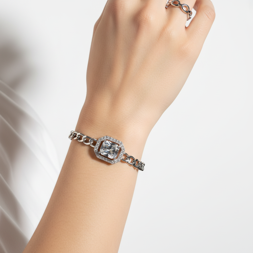 Set Bracciale e Anello Catena Argento indossato