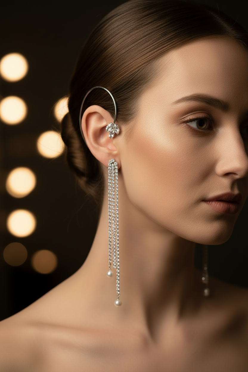 Ear Cuff Cristalli a Cascata con Perle