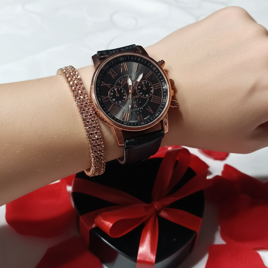 Set Orologio e Bracciale Tennis Oro Rosa indossato
