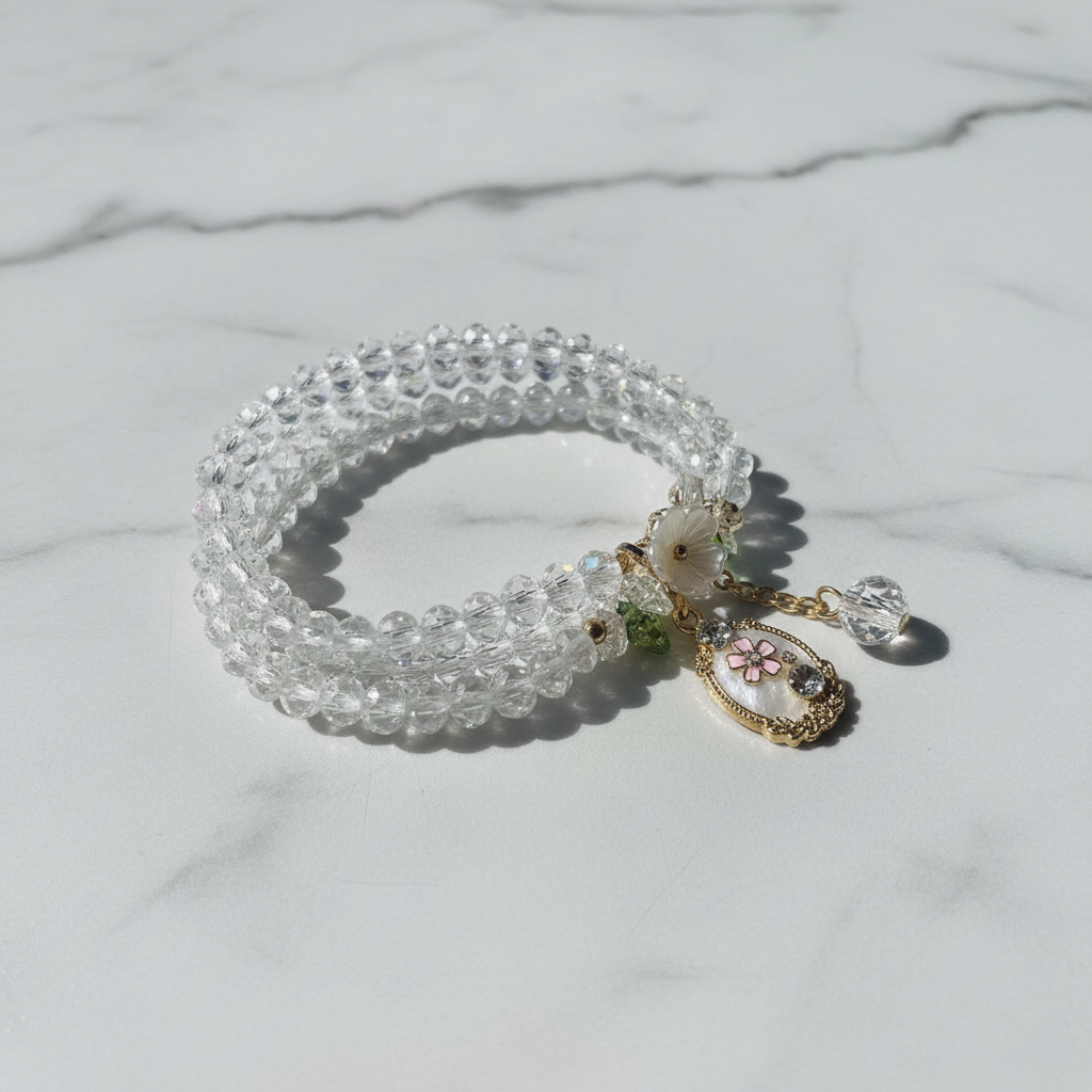 Bracciale Cristalli Bianco con Charm Fiore