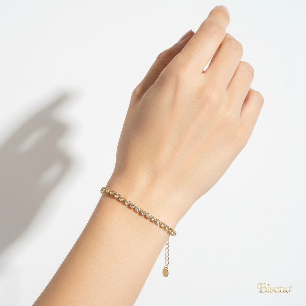 Bracciale Tennis Dorato indossato