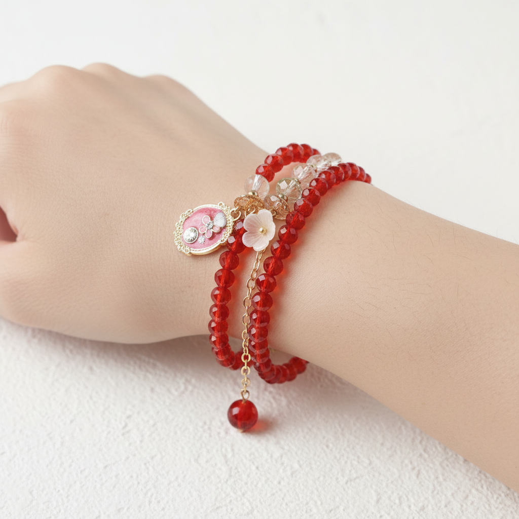 Bracciale Doppio Cristalli Rossi indossato al polso