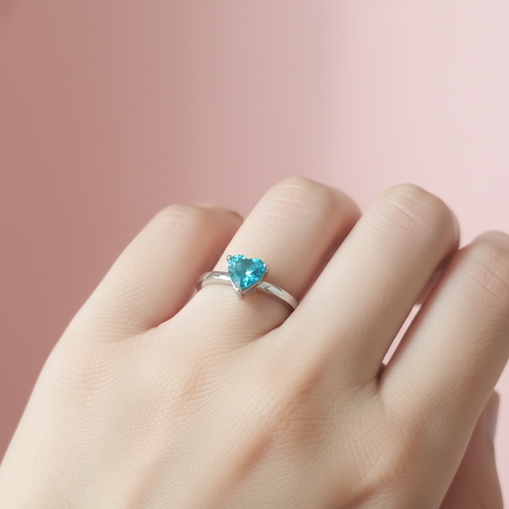 Anello Solitario Cuore Turchese indossato al dito