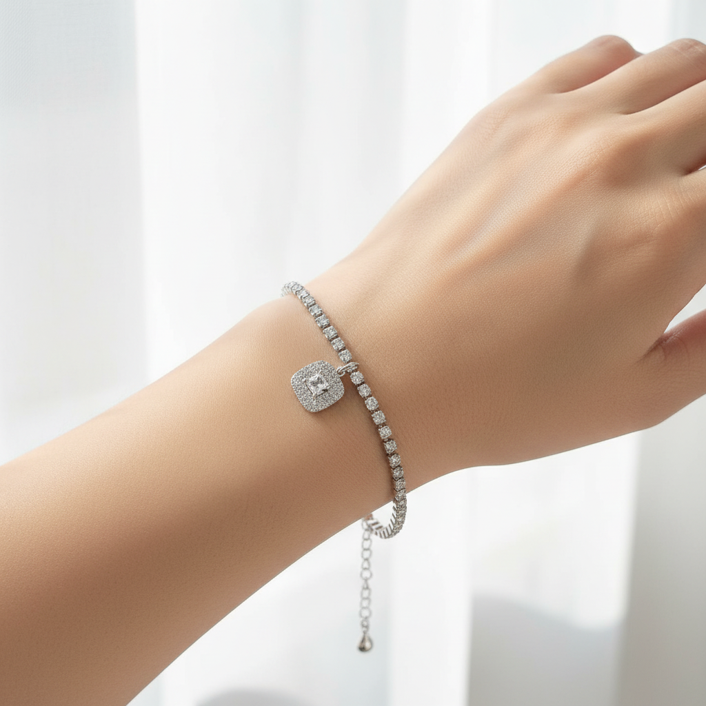 Bracciale Tennis Argento indossato