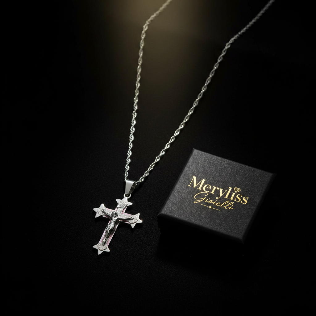 Collana crocefisso uomo argento con scatolina Meryliss Gioielli