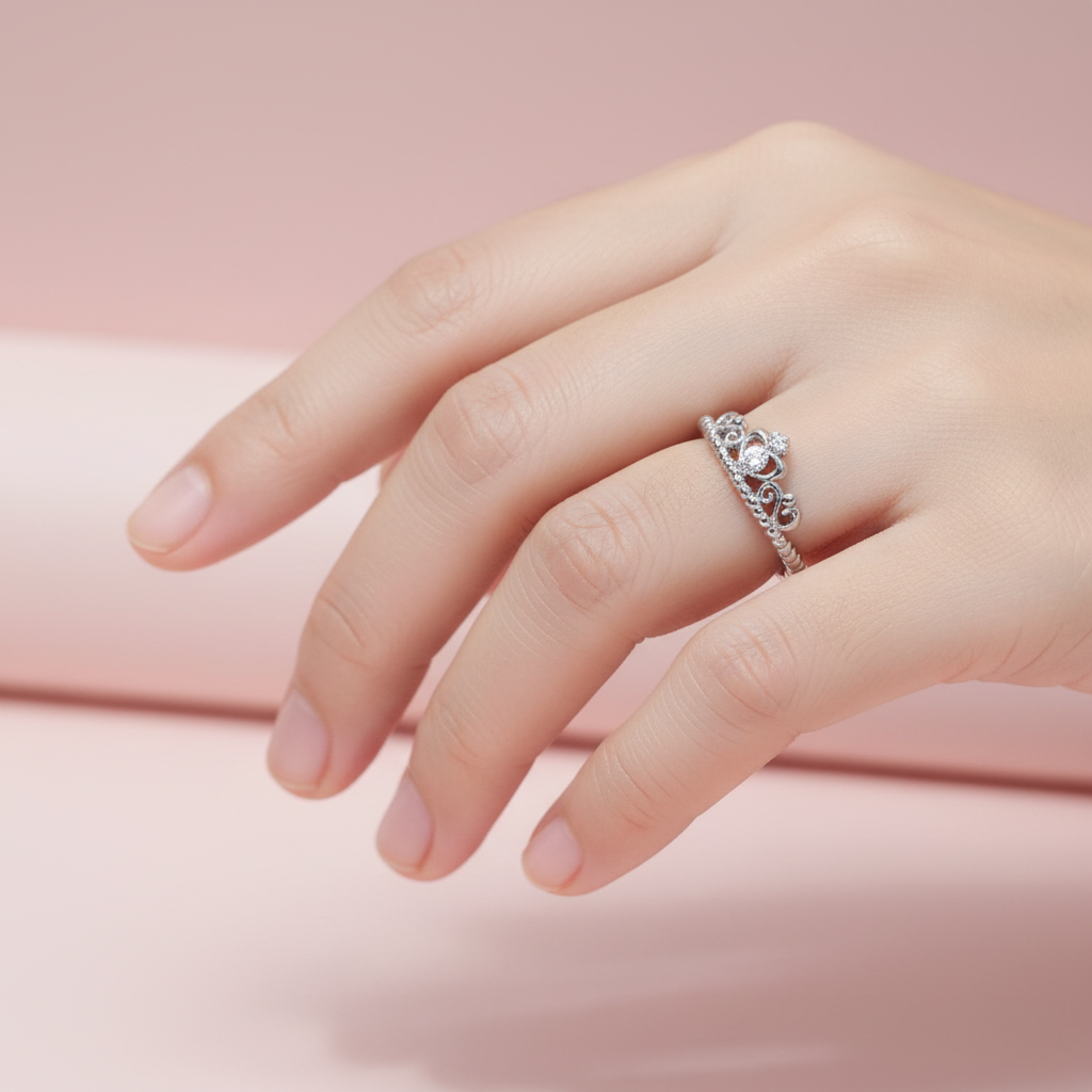 Anello Corona Principessa Argento indossato al dito