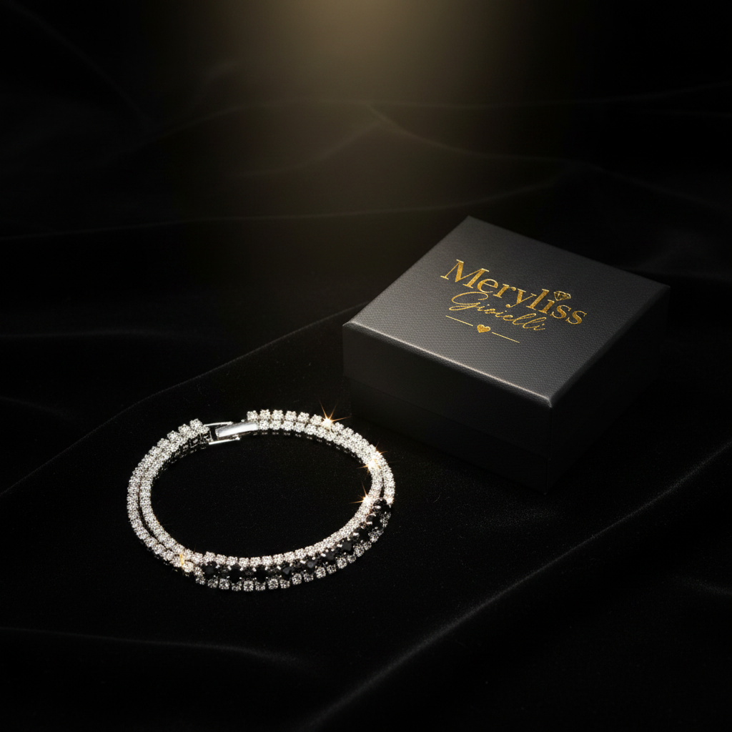 Bracciale tennis tre file cristalli e zirconi neri con scatolina Meryliss Gioielli