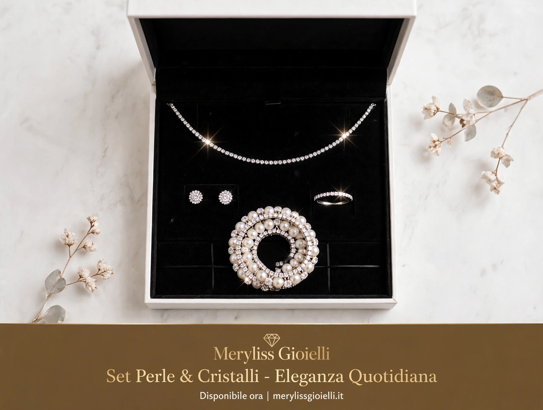 Set Perle & Cristalli — Collana, Bracciale, Orecchini e Anello