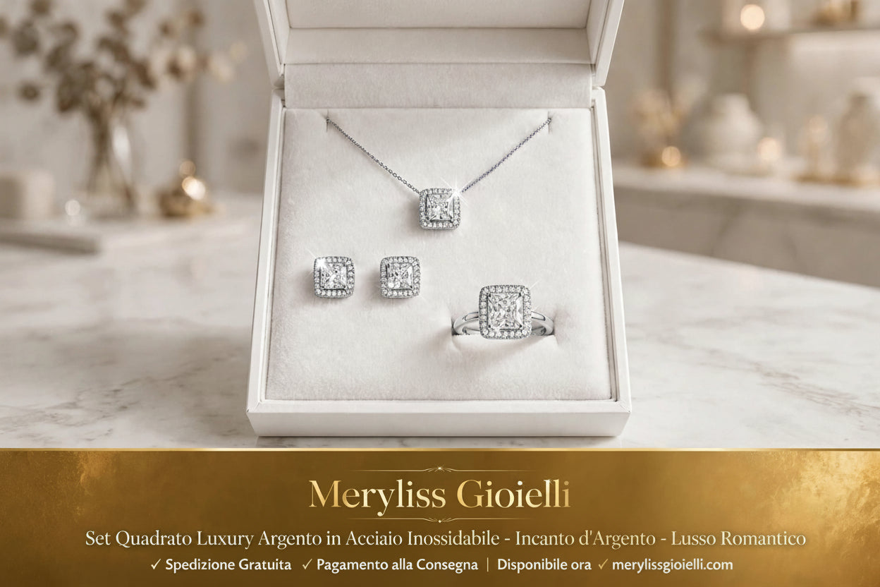 Set Quadrato Luxury Argento nella confezione regalo Meryliss Gioielli