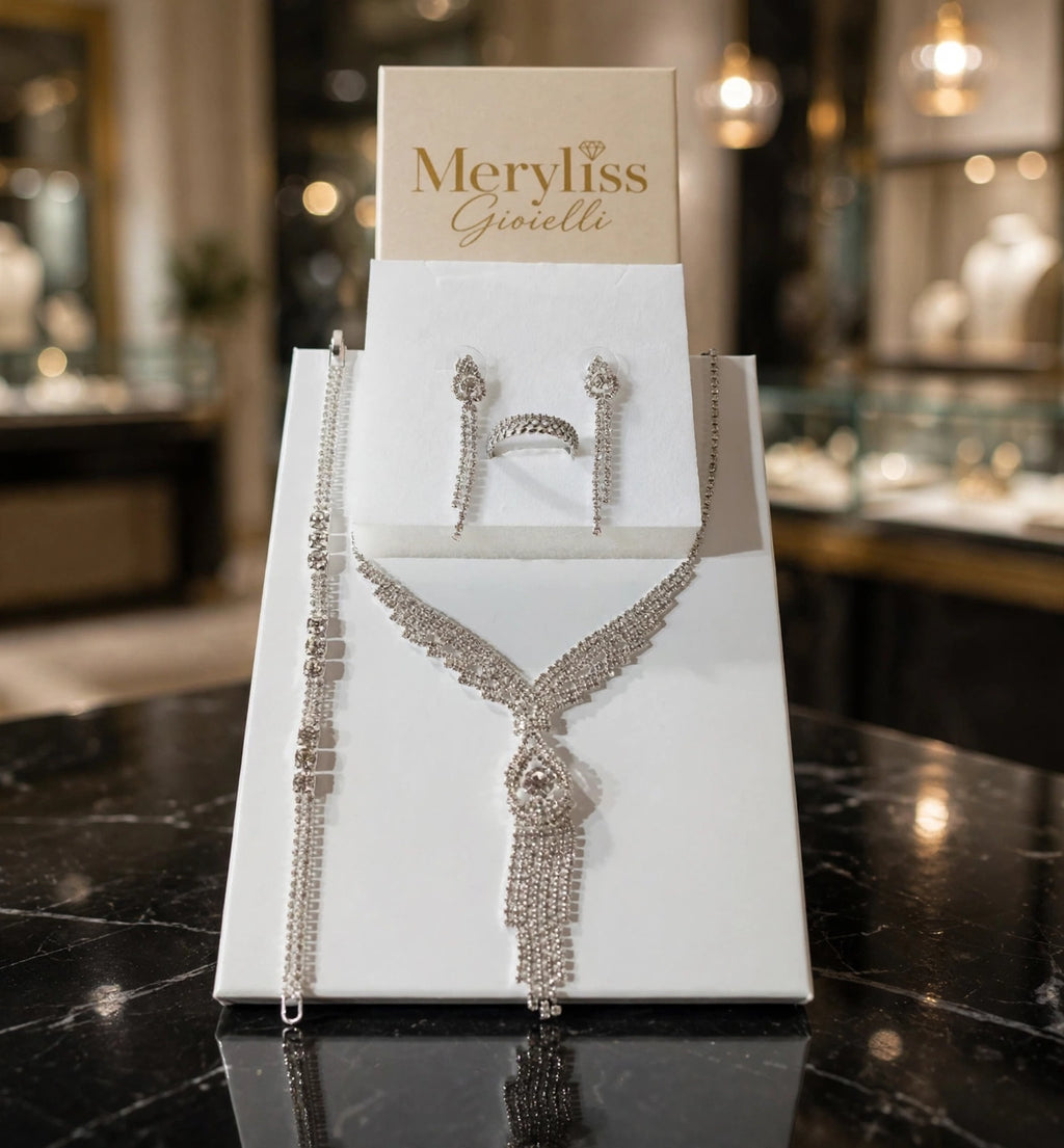 Set Gioielli Luxury Argento — Collana, Bracciale, Orecchini e Anello