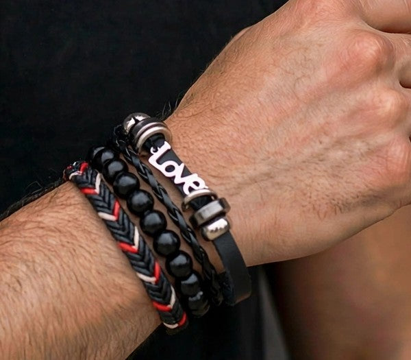 Set 3 Bracciali Uomo Love & Style — dettaglio polso macro