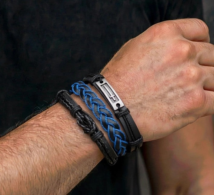 Set 3 Bracciali Uomo Blue Steel — dettaglio polso macro