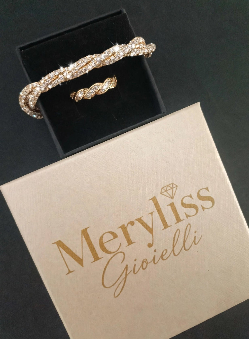 Set Anello + Bracciale Crystal Braid Oro