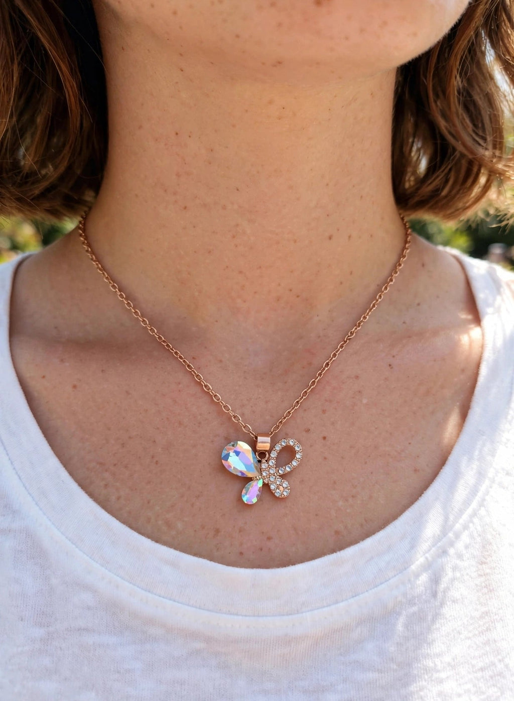 🦋 Collana Farfalla Cristalli Aurora Boreale - Oro Rosa | Donna