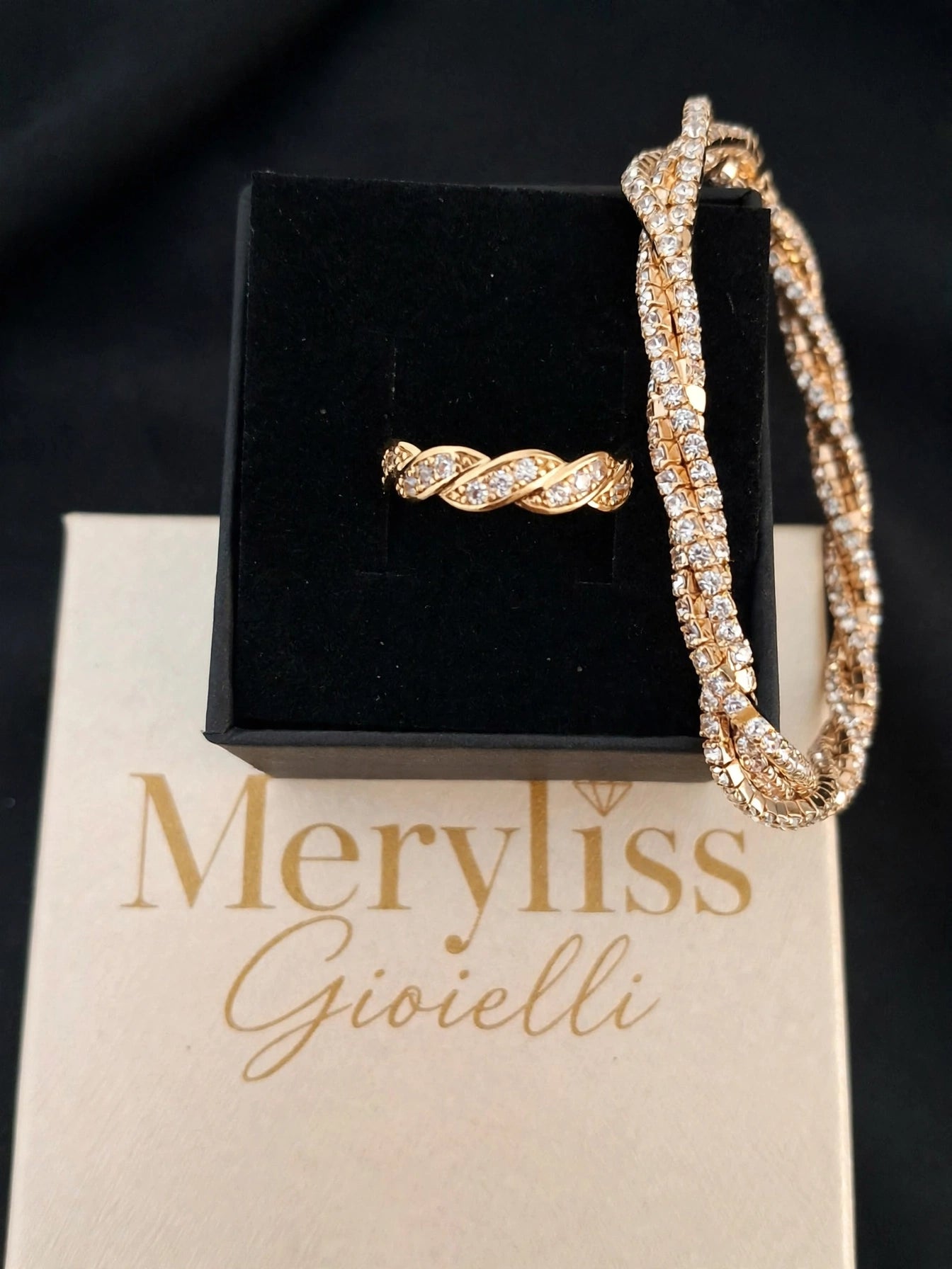 Set Anello + Bracciale Crystal Braid Oro
