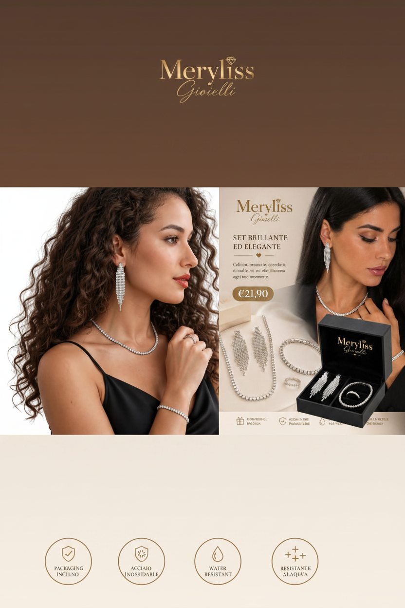 Set Brillante ed Elegante Meryliss Gioielli — Collana Bracciale Orecchini Anello