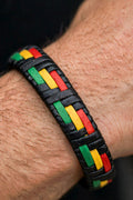 Bracciale Uomo Rasta — dettaglio intreccio macro