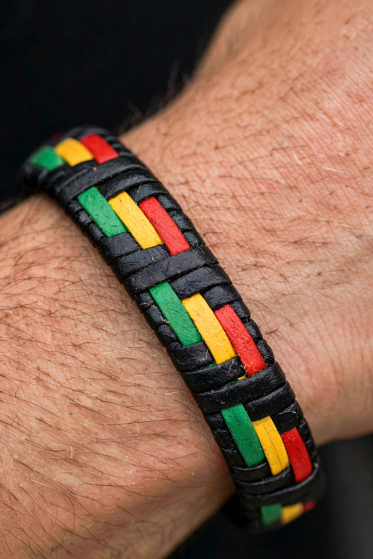 Bracciale Uomo Rasta — dettaglio intreccio macro